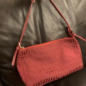 Authentic RED Fendi FF Logo Small Handbag
